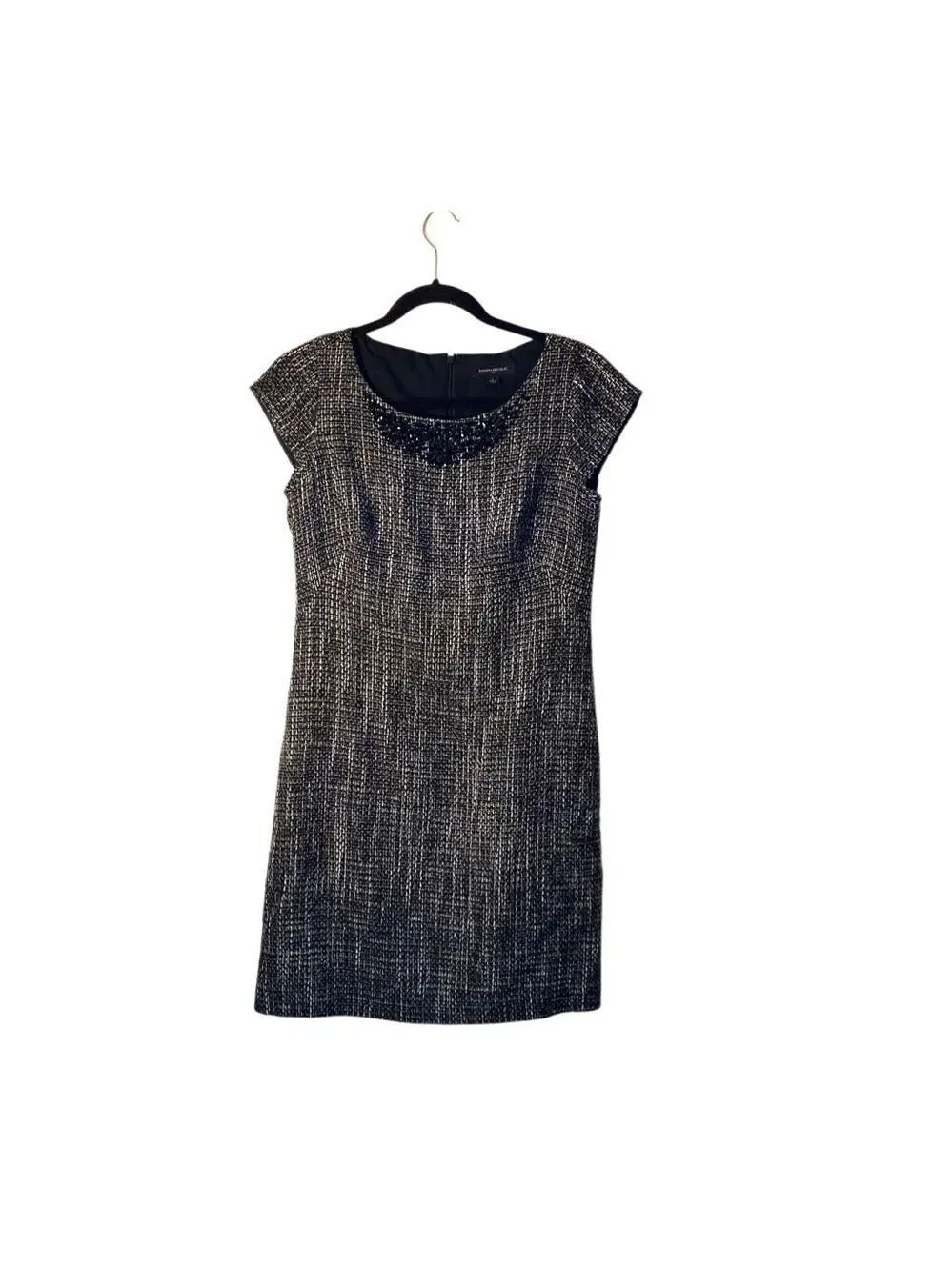 Banana republic women’s short sleeve, tweed, rhinestone, detailed dress 6
